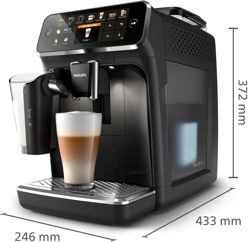 Philips Kaffeevollautomat Series 5400 EP5441/50, 12 Kaffeespezialitäten, LatteGo Milchsystem, Touchdisplay, anpassbare Kaffeeeinstellungen, erstklassiges Küchendesign, Schwarz