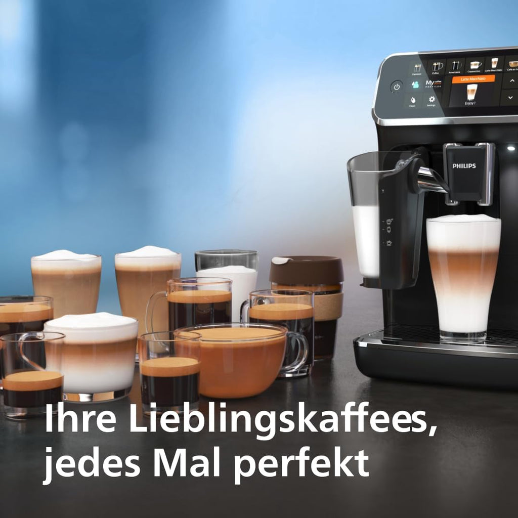 Philips Kaffeevollautomat Series 5400 EP5441/50, 12 Kaffeespezialitäten, LatteGo Milchsystem, Touchdisplay, anpassbare Kaffeeeinstellungen, erstklassiges Küchendesign, Schwarz